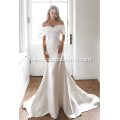 A-line V-neck Chapel Train Organza Over Satin Beading Plus Size Wedding Dress